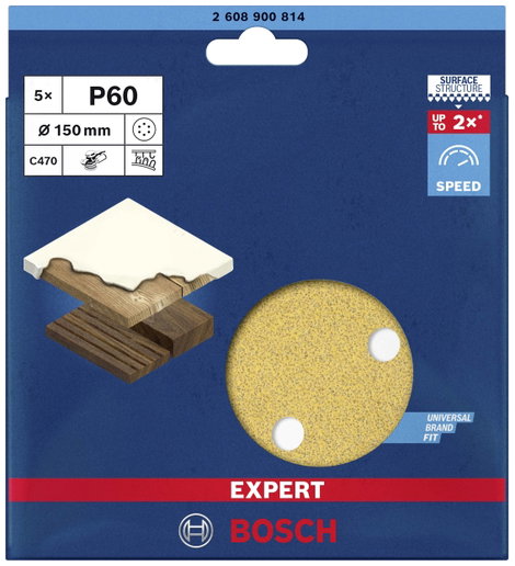 Bosch Accessories EXPERT C470 2608900814 Excenter csiszolópapír Lyukas Szemcsézet 60 (Ø) 150 mm 5 db 2. kép