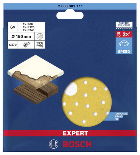 Bosch Accessories EXPERT C470 2608901111 Excenter csiszolópapír készlet Lyukas Szemcsézet 60, 120, 2 3. kép