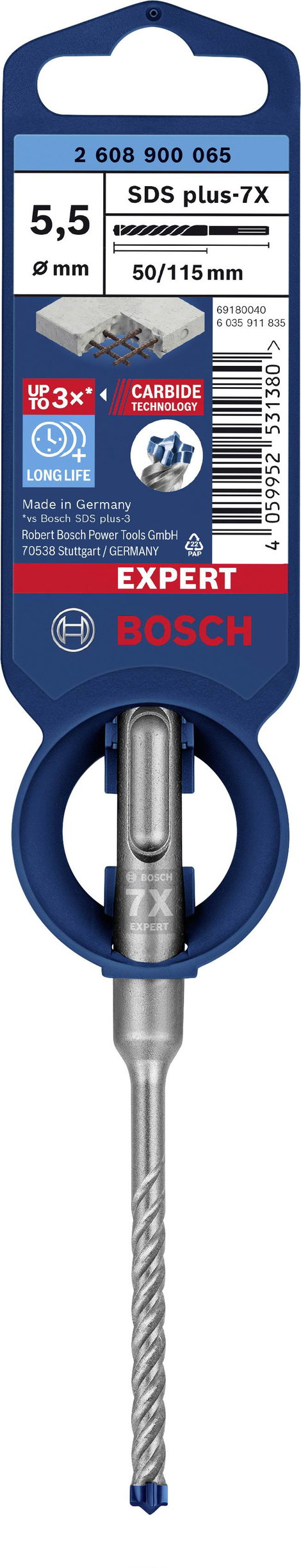 Bosch Accessories EXPERT SDS plus-7X 2608900065 Kalapácsfúró 1 db 5.50 mm Teljes hossz 115 mm SDS-Pl 2. kép