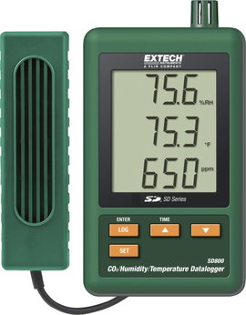 Levegőminőség mérő adatgyűjtő, hőmérséklet, páratartalom és szén-dioxid mérő, Extech SD 800