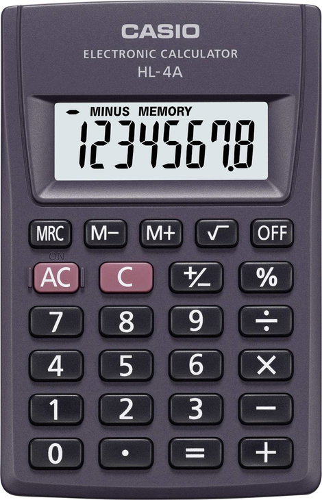 Casio HL-4A Zsebszámológép Elemekről üzemeltetett Antracit Kijelző (számjegy): 8