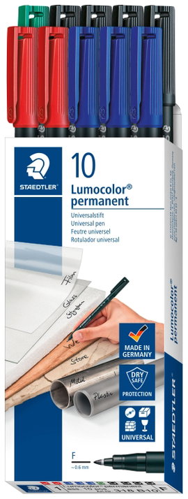 Staedtler Alkoholos filc Lumocolor® permanent pen 318 Kék, Zöld, Piros, Fekete 318 B10