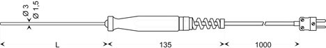 Greisinger GTF 1200 Typ K merülő hőmérséklet érzékelő mini hőelem csatlakozóval, -200 - +1150 °C 2. kép