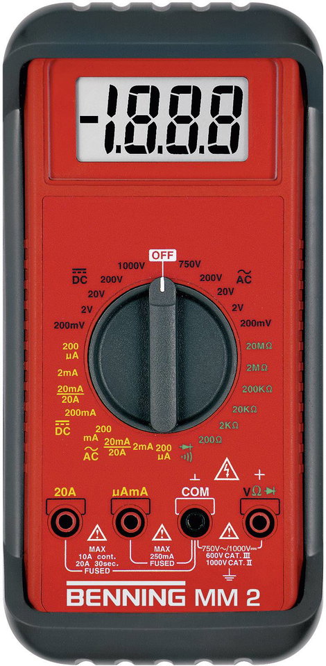 Digitális multiméter, mérőműszer 20A AC/DC Benning MM2