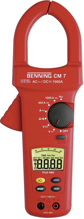 AC/DC árammérő True RMS (valódi effektív érték mérő) lakatfogó multiméter 1000A AC/DC Benning CM 7