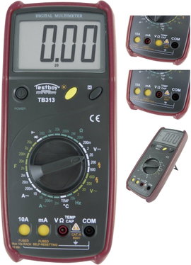 Digitális multiméter, mérőműszer, hőmérséklet méréssel 600V AC/DC 10A AC/DC Testboy TB 313