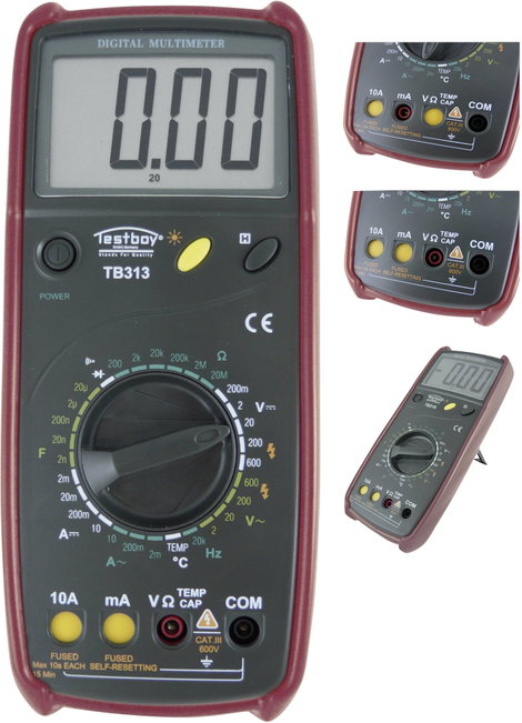 Digitális multiméter, mérőműszer, hőmérséklet méréssel 600V AC/DC 10A AC/DC Testboy TB 313