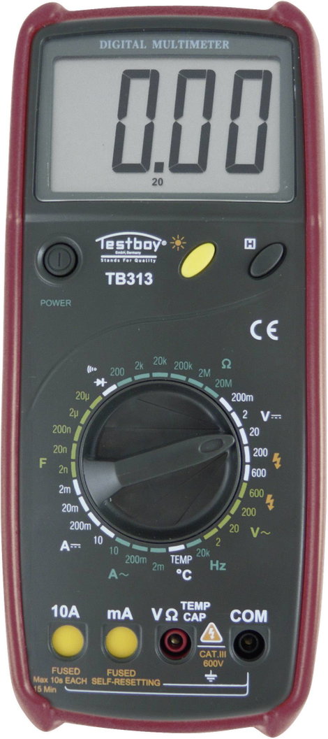 Digitális multiméter, mérőműszer, hőmérséklet méréssel 600V AC/DC 10A AC/DC Testboy TB 313 2. kép