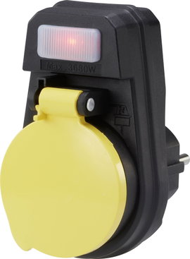 Sygonix SY-4673756 Kapcsolható köztes dugalj Kapcsoló a készüléken 1 pólusú Fekete, Sárga