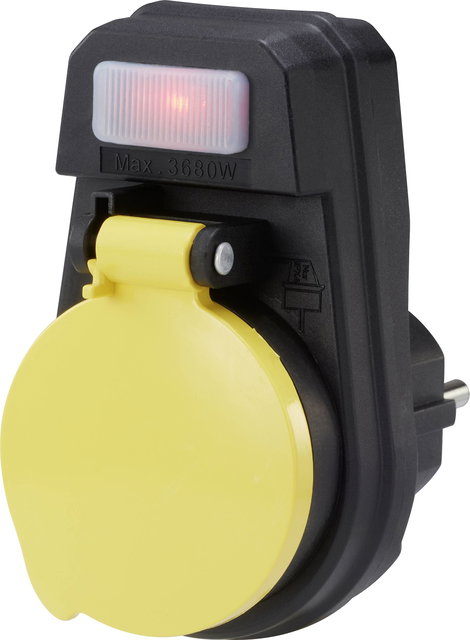 Sygonix SY-4673756 Kapcsolható köztes dugalj Kapcsoló a készüléken 1 pólusú Fekete, Sárga