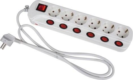 Heitronic 45191 Elosztó kapcsolóval 6 részes Fehér Védőérintkezős 1 db