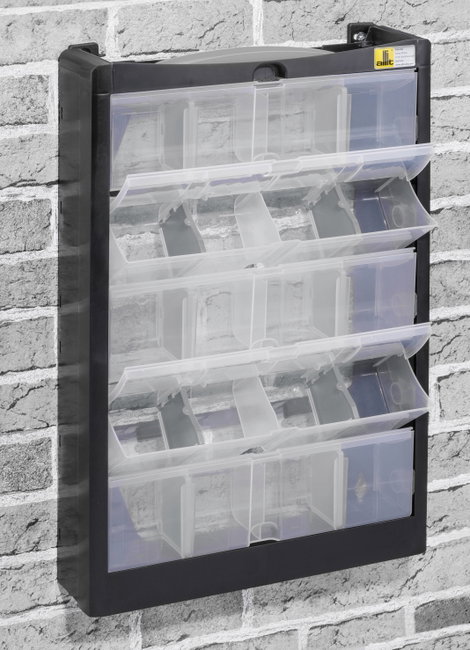 Allit 466250 Alkatrésztároló szekrény (Sz x Ma x Mé) 300 x 465 x 80 mm Fekete, Szürke 1 db 6. kép
