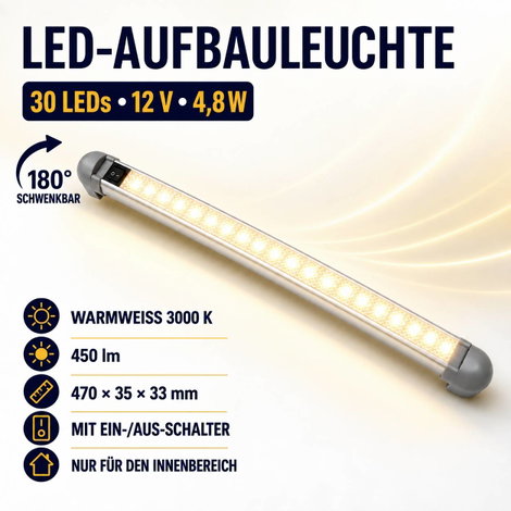 IWH LED-es beltéri lámpa 19302 LED 12 V (H x Sz x Ma) 470 x 33 x 35 mm Forgatható