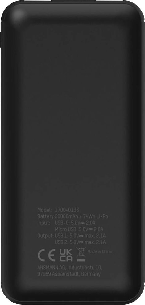 Ansmann Powerbank 20000 mAh Smart IC LiPo Mikro USB, USB-C®, USB Fekete állapotjelző 9. kép