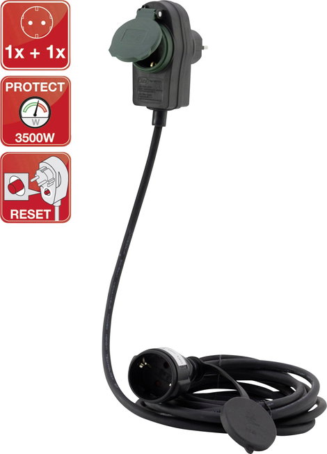 REV 0017101514 Áram Hosszabbítókábel Fekete 10.00 m H05RR-F 3G 1,5 mm²