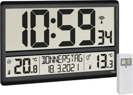 TFA Dostmann 60.4521.01 Rádiójel vezérlésű Falióra 360 mm x 28 mm x 235 mm Fekete Nagy kijelző