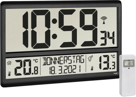 TFA Dostmann 60.4521.01 Rádiójel vezérlésű Falióra 360 mm x 28 mm x 235 mm Fekete Nagy kijelző