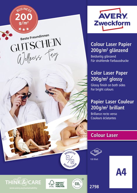 Avery-Zweckform Premium Laser Papier hochglänzend 2798 Lézer nyomtatópapír DIN A4 200 g/m² 100 lap F