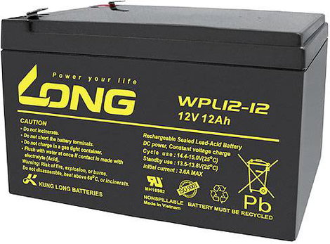 Long WPL12-12 Ólomakku 12 V 12 Ah Ólom-vlies (AGM) (Sz x Ma x Mé) 151 x 93 x 98 mm 6,35 mm-es laposé