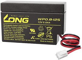 Long WP0.8-12S Ólomakku 12 V 0.8 Ah Ólom-vlies (AGM) (Sz x Ma x Mé) 96 x 62 x 25 mm JST dugó Kis önk