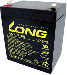 Long WP5-12/F1 Ólomakku 12 V 5 Ah Ólom-vlies (AGM) (Sz x Ma x Mé) 90 x 107 x 70 mm 4,8 mm-es laposér