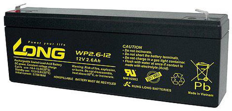 Long WP2.6-12 Ólomakku 12 V 2.6 Ah Ólom-vlies (AGM) (Sz x Ma x Mé) 178 x 66 x 35 mm 4,8 mm-es laposé