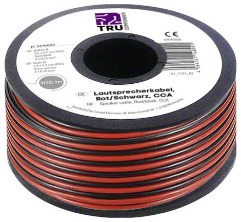 TRU COMPONENTS TC-9202504 Hangszóró kábel 2 x 0.75 mm² Fekete-piros 100 m 2. kép