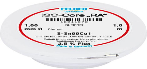 Felder Löttechnik ISO-Core RA Sn99Cu1 Forrasztóón, ólommentes Tekercs Sn99,3Cu0,7 1 mm