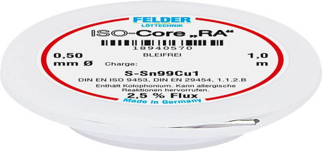 Felder Löttechnik ISO-Core RA Sn99Cu1 Forrasztóón, ólommentes Tekercs Sn99,3Cu0,7 0.5 mm