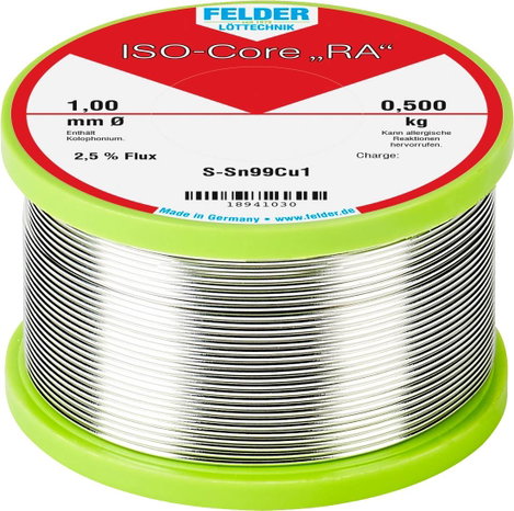 Felder Löttechnik ISO-Core RA Sn99Cu1 Forrasztóón, ólommentes Tekercs Sn99,3Cu0,7 0.500 kg 1 mm