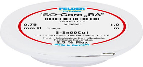 Felder Löttechnik ISO-Core RA Sn99Cu1 Forrasztóón, ólommentes Tekercs Sn99,3Cu0,7 0.75 mm