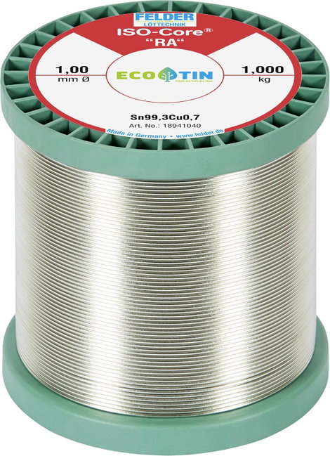 Felder Löttechnik ISO-Core RA Sn99Cu1 Forrasztóón, ólommentes Tekercs Sn99,3Cu0,7 1.000 kg 1 mm