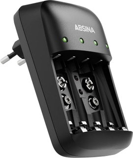 Absina X4 Hengeres akku töltő NiMH, NiCd Mikro (AAA), Ceruza (AA), 9 V-os