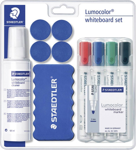 Staedtler Lumocolor Whiteboard Set 613 S 613 S Táblafilc Fekete, Kék, Piros, Zöld Táblatörlővel, tis