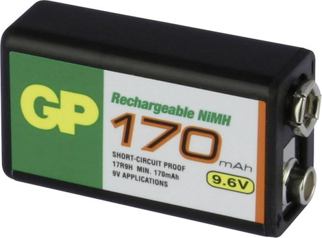 9V akku NiMH 9,6 V 170 mAh, GP 6LR61, HR6F22, HR9V, HR22, 6LR21, 6AM6, 6LP3146, MN1604, E Block 6. kép