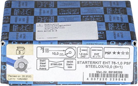 PFERD STARTKIT EHT 76-1,0 PSF STEELOX/10 (5+1) 69198288 Vágótárcsa készlet 76 mm 1 db Nemesacél, Acé 5. kép