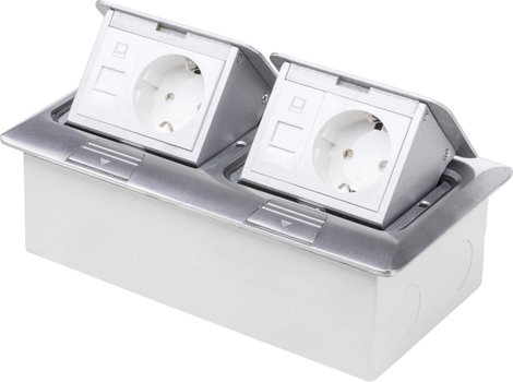 LEDmaxx 105627 2 részes Padlóba építhető dugalj Cat5 aljal, Gyermekvédelem Alumínium