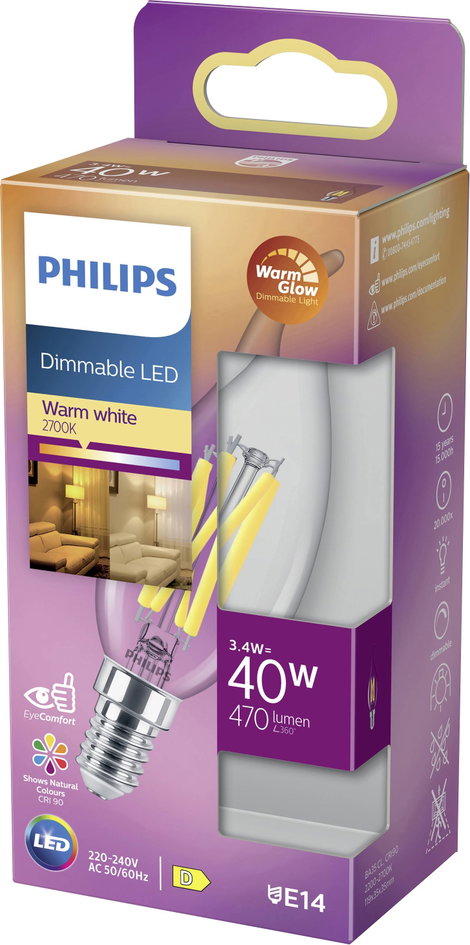 Philips Lighting 871951432437400 LED EEK D (A - G) E14 Gyertya forma 3.4 W = 40 W Melegfehér (Ø x H) 5. kép