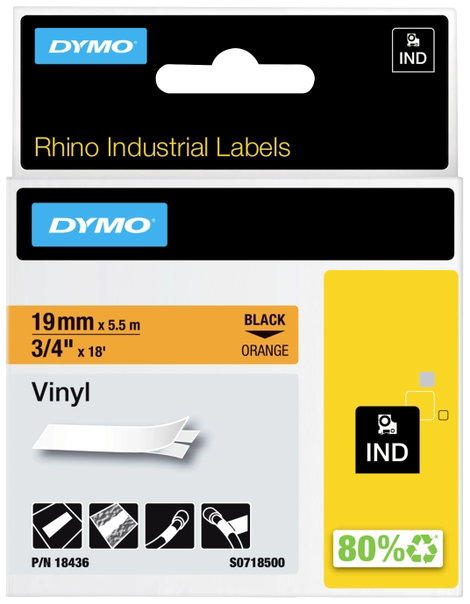 DYMO 18436 Feliratozó szalag Vinyl Szalagszín: Narancs Szövegszín: Fekete 19 mm 5.5 m 2. kép