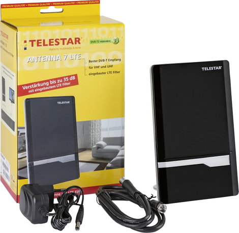 Telestar Antenna 7 LTE Aktív DVB-T/T2 laposantenna Beltér Erősítés: 35 dB Fekete 4. kép