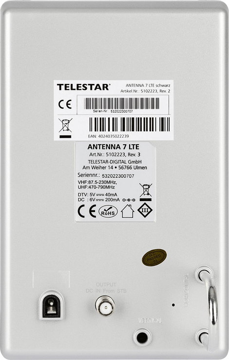 Telestar Antenna 7 LTE Aktív DVB-T/T2 laposantenna Beltér Erősítés: 35 dB Fekete 5. kép