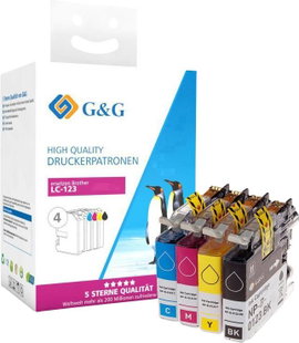 G&G Tinta helyettesíti Brother LC-123BK, LC-123C, LC-123M, LC-123Y Kompatibilis Kombinált csomag Fek