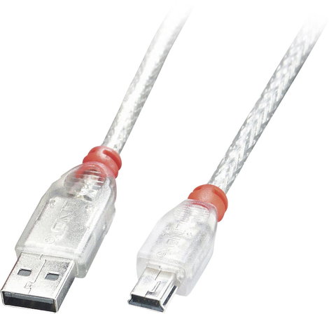 LINDY USB kábel USB 2.0 USB-A dugó, USB mini B dugó 0.50 m Átlátszó 41781