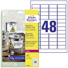 Avery-Zweckform L4778-20 Fólia címkék 45.7 x 21.2 mm Poliészter fólia Fehér 960 db Véglegesen tapadó