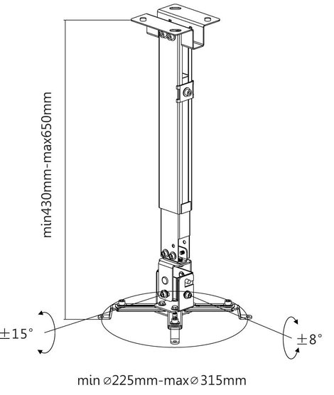 Reflecta Tapa Kivetítő mennyezeti tartó Padló/mennyezet távolsága (max.): 65 cm Max. faltól való táv 6. kép