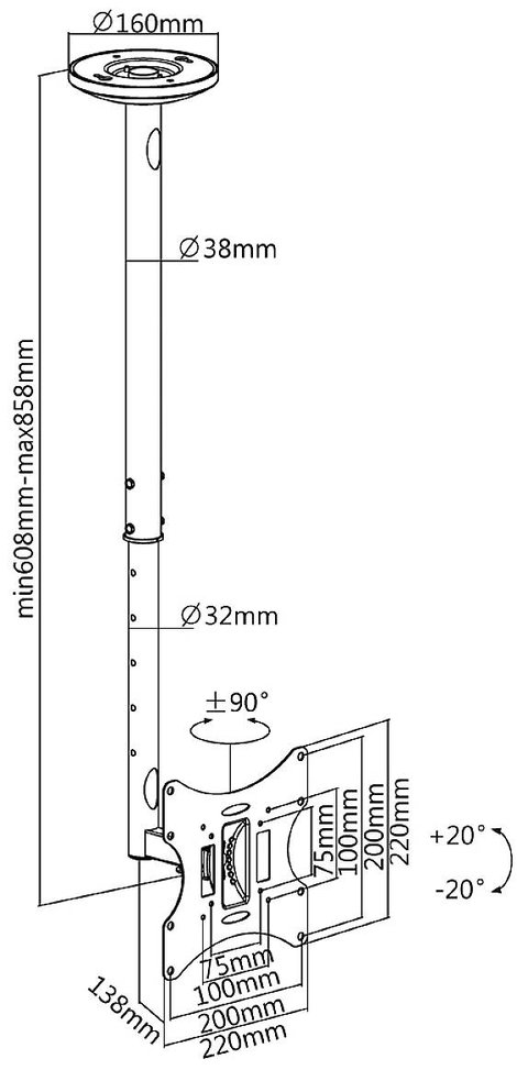 Reflecta PALLAS Extend TV mennyezeti tartó 59,9 cm (23,6) - 106,7 cm (42) Mennyezeti tartó 3. kép