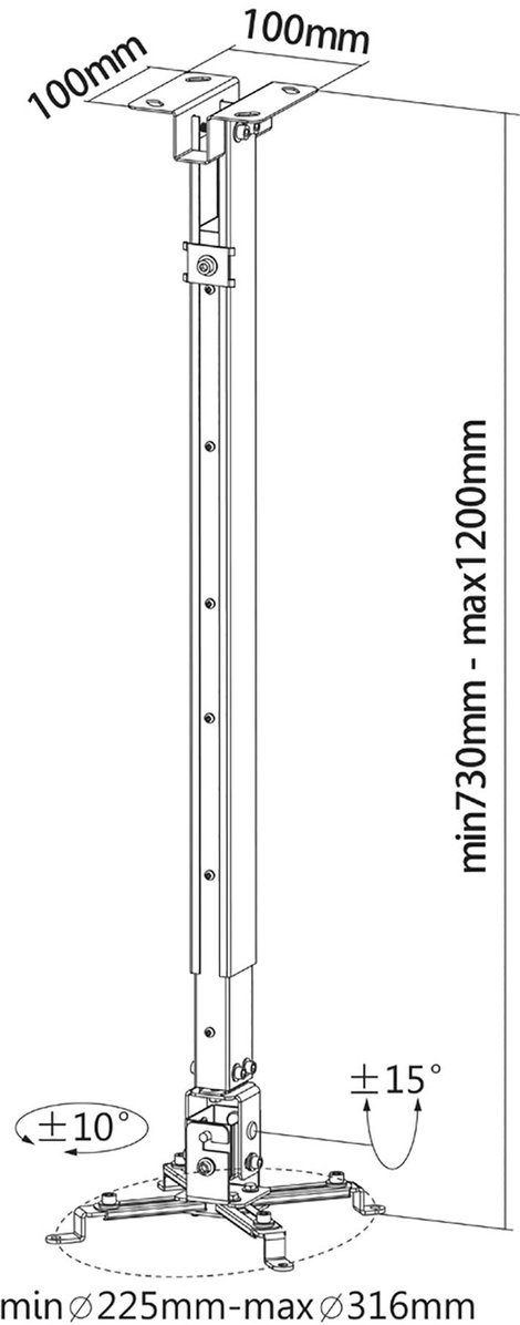 Reflecta Tapa Kivetítő mennyezeti tartó Padló/mennyezet távolsága (max.): 120 cm Fehér 3. kép