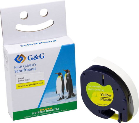 G&G LT Feliratozó szalag Poliészter Szalagszín: Hipersárga Szövegszín: Fekete 12 mm 4 m