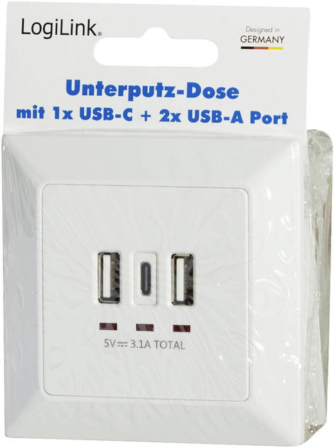 LogiLink PA0254 Süllyeszthető doboz USB töltőkimenettel Fehér 5. kép