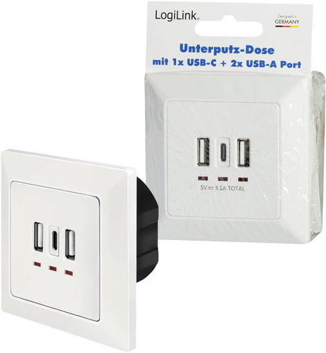 LogiLink PA0254 Süllyeszthető doboz USB töltőkimenettel Fehér 6. kép